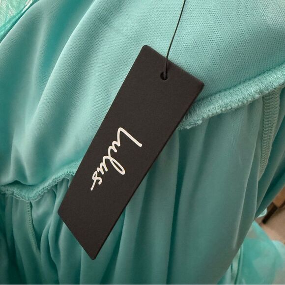 NWT Lulu’s Fabulous Existence Teal Green Tulle Strapless Tiered Maxi Dress Sz M - Picture 12 of 15